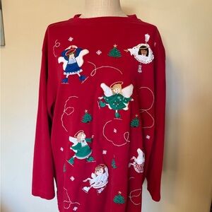 Festive Red Christmas Sweater with Angel Embroidery
